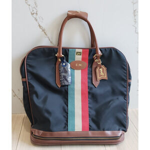 VTG Lark Luggage Black Striped Nylon Teflon Expandable Duffle Bag E.M. Monogram